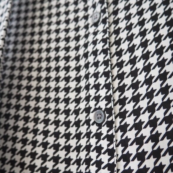 J. Crew Black White Houndstooth Long Sleeve Tie-Neck Button Down Blouse sz S - Picture 6 of 7
